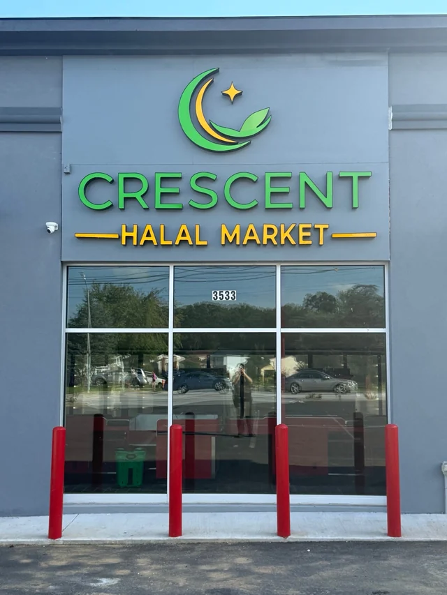 The Crescent Halal Market entrance marked with street number 3533